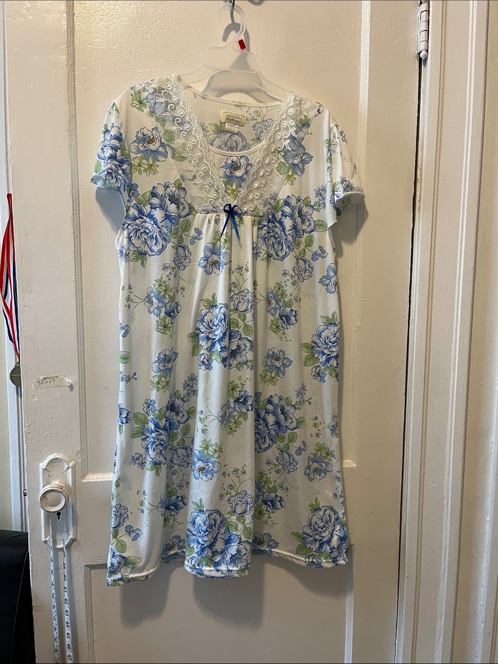 Lati Fashion Intimates Floral Lace Trim Nightgown - Blue & White